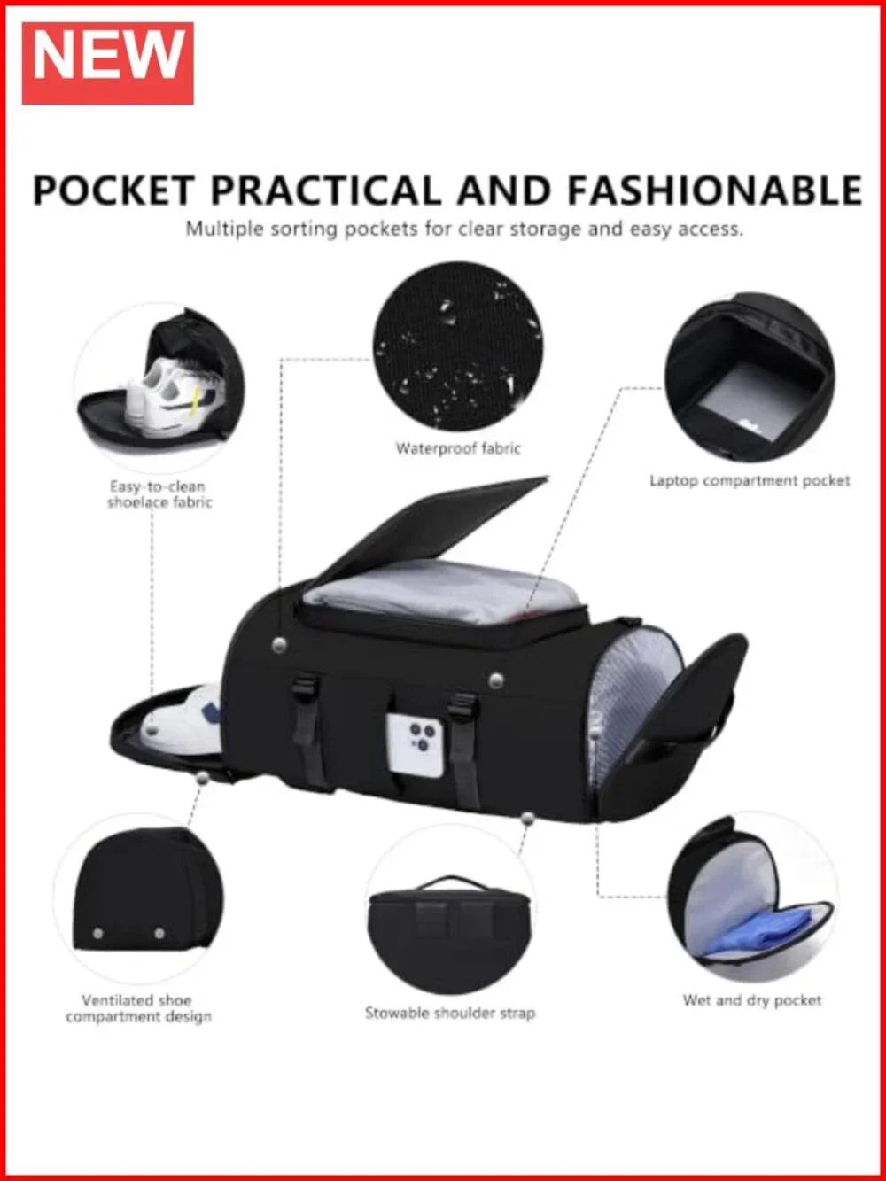 Canvas Gym Bag with Shoe Compartment - Duffle, Backpack, Weekender Overnight Bag